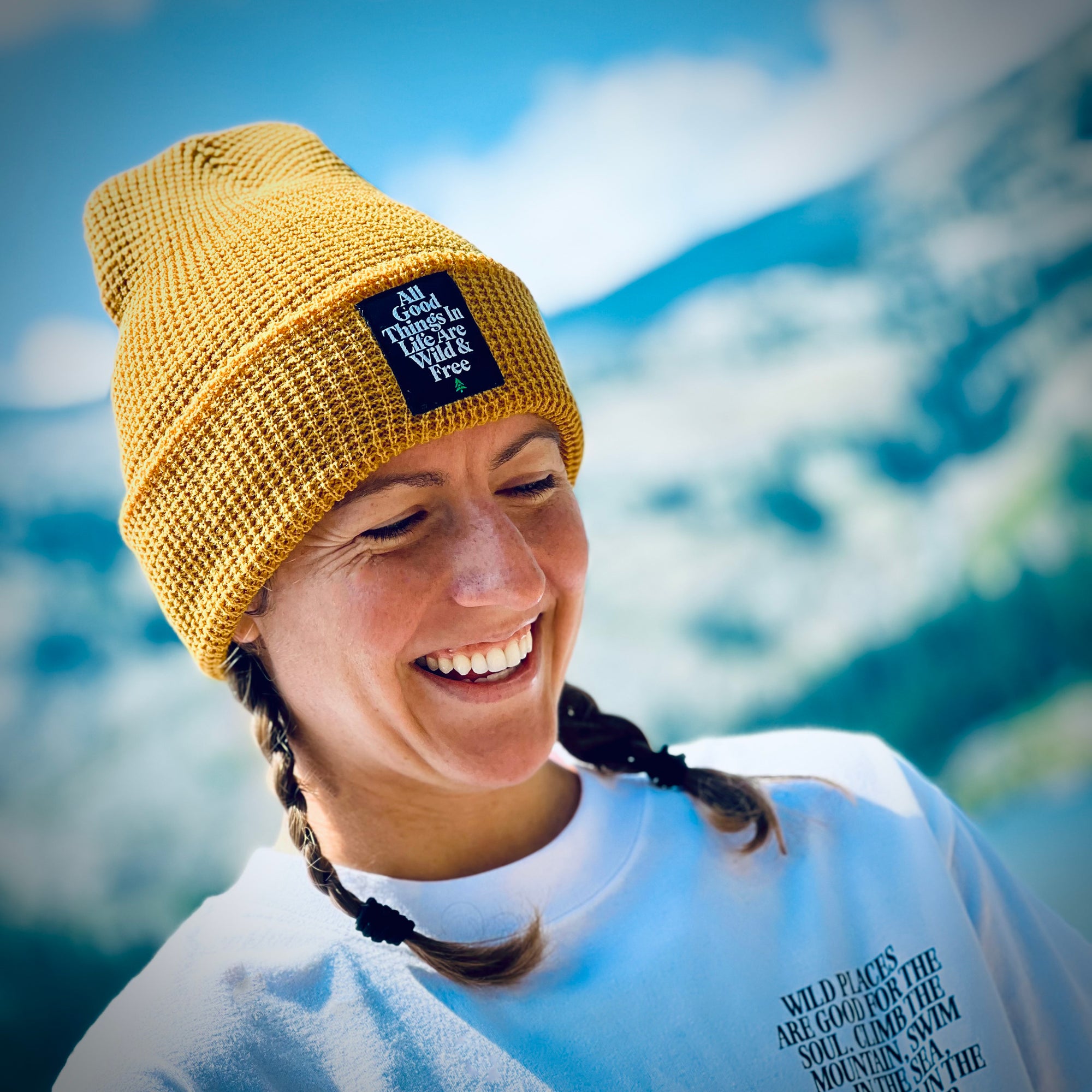 All Good Things Are Wild & Free Waffle Cuffed Beanie