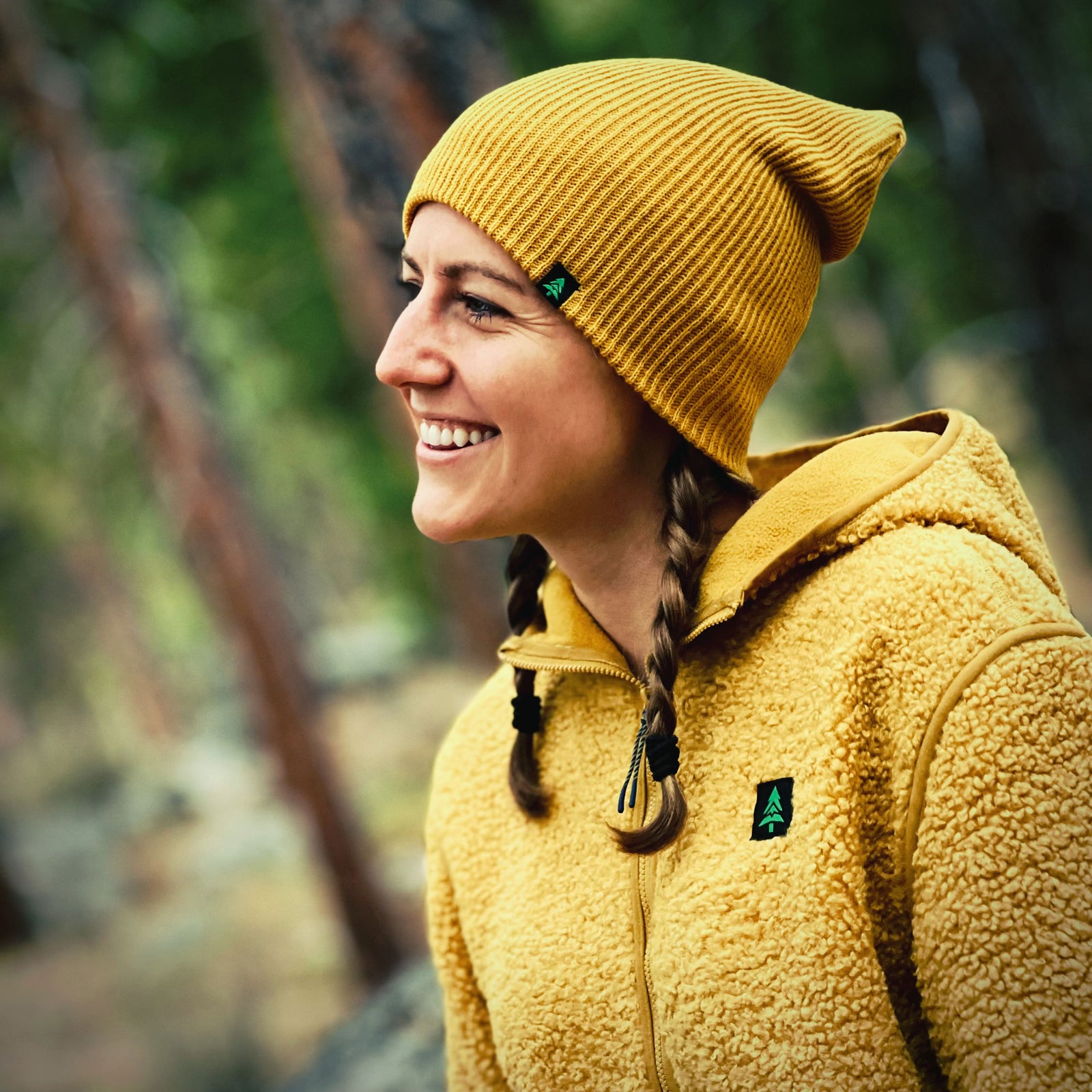 Mountain-Tree Label Slouch Waffle Beanie