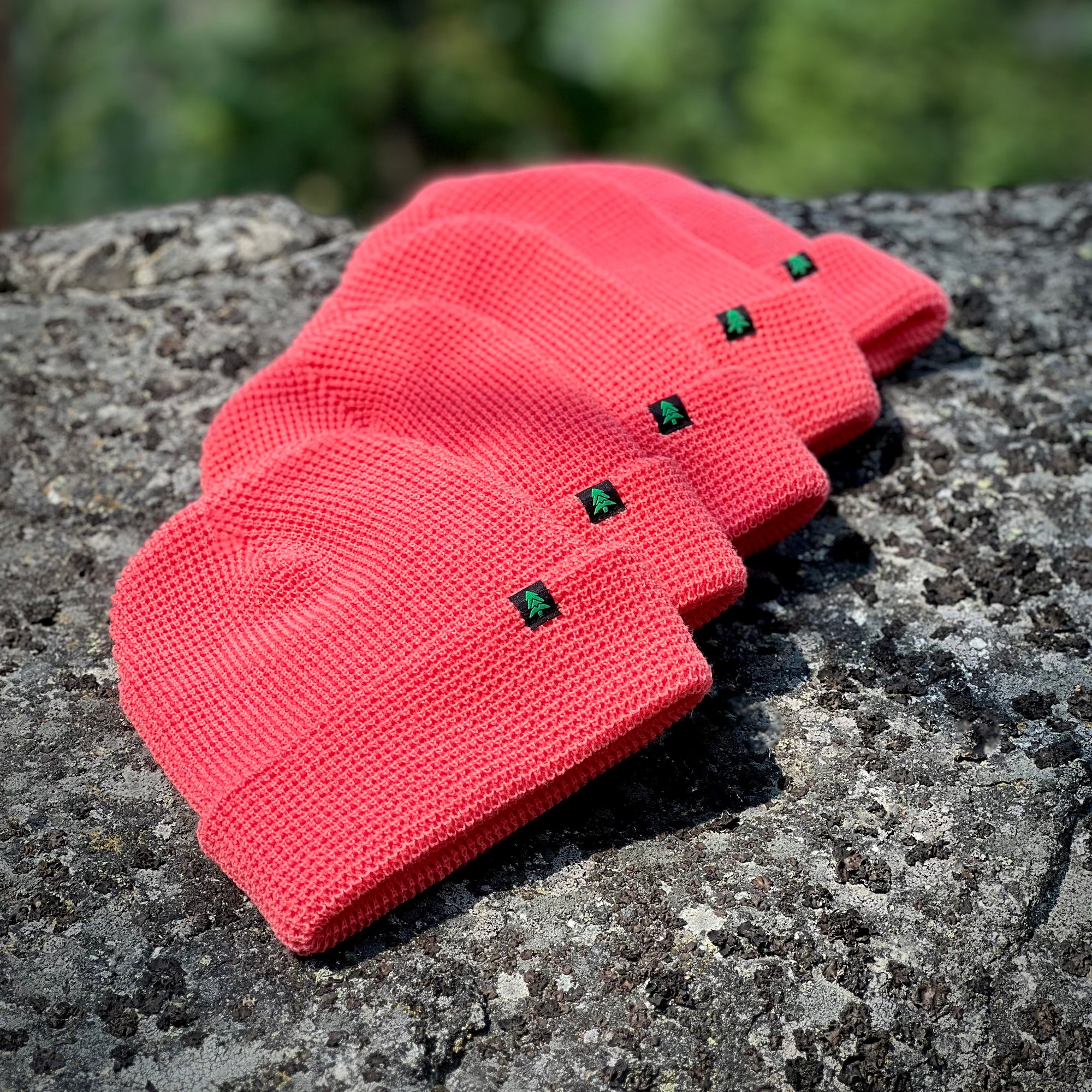 Mountain-Tree Label Waffle Cuffed Beanie