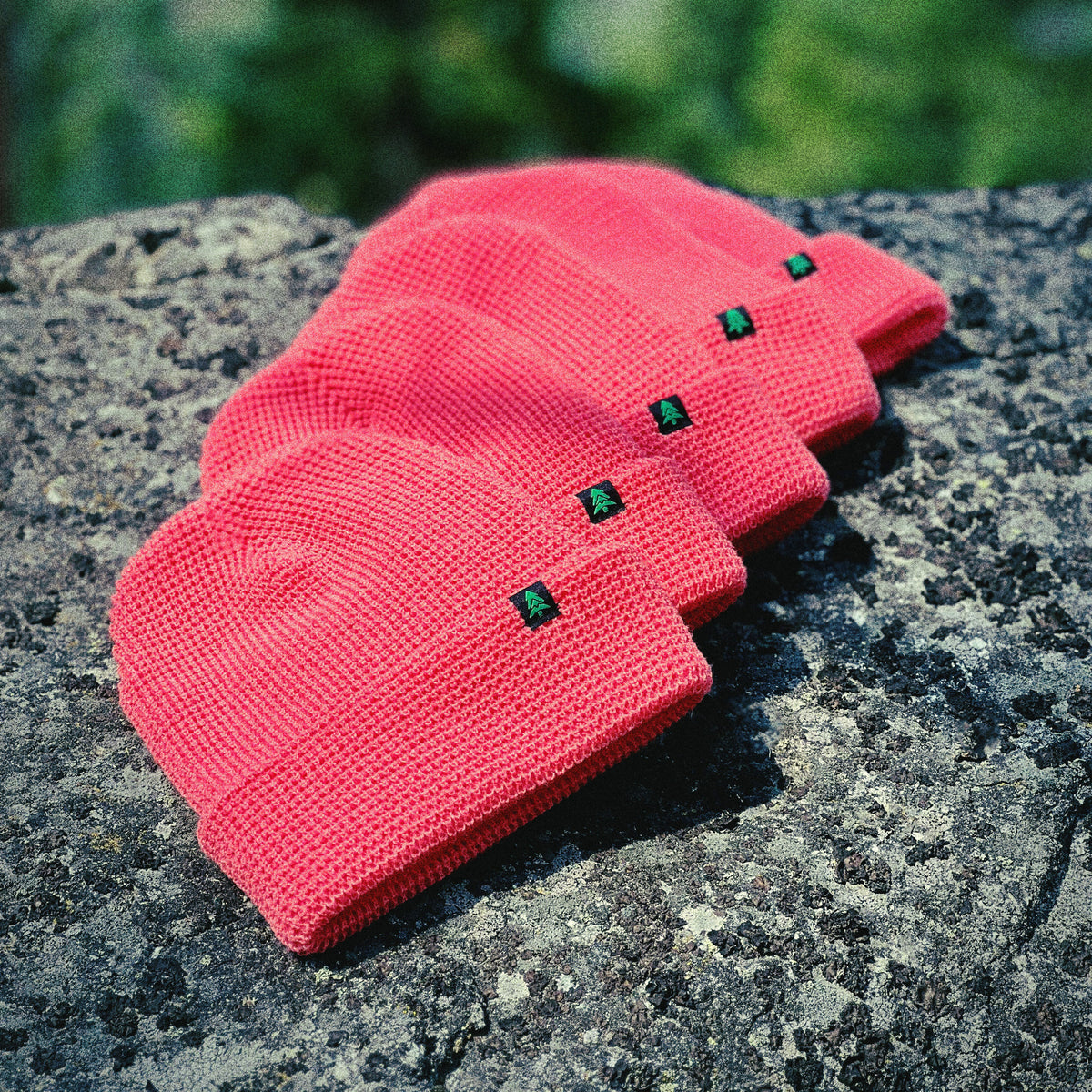 Mountain-Tree Label Waffle Cuffed Beanie