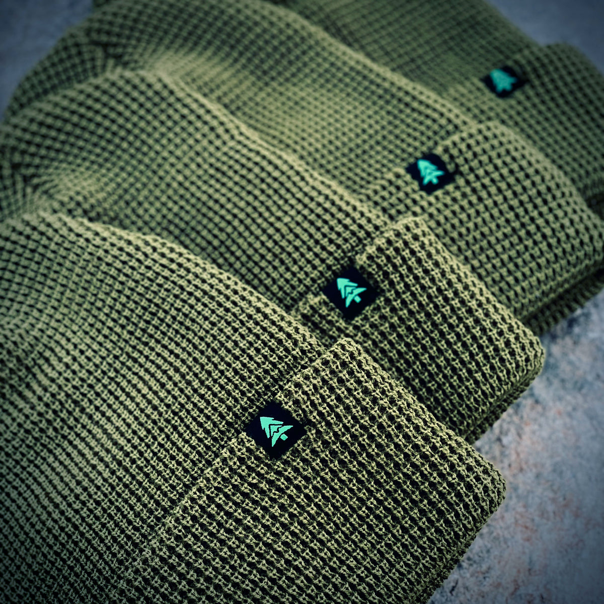 Mountain-Tree Label Waffle Cuffed Beanie