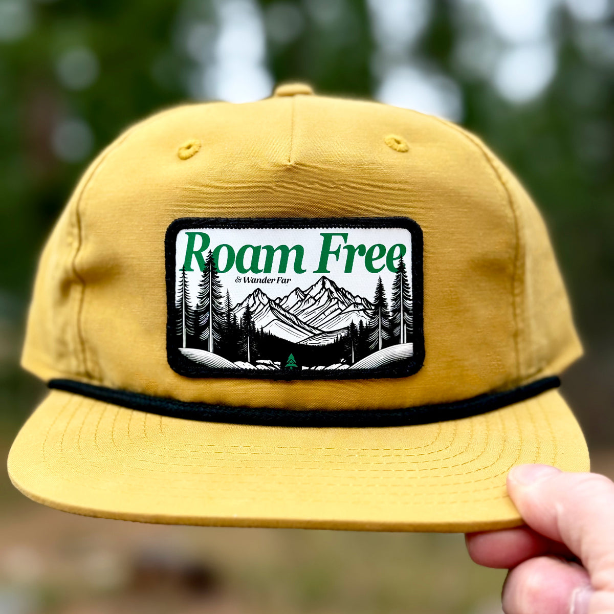 Roam Free &amp; Wander Far 5 Panel Vintage Cap with Rope